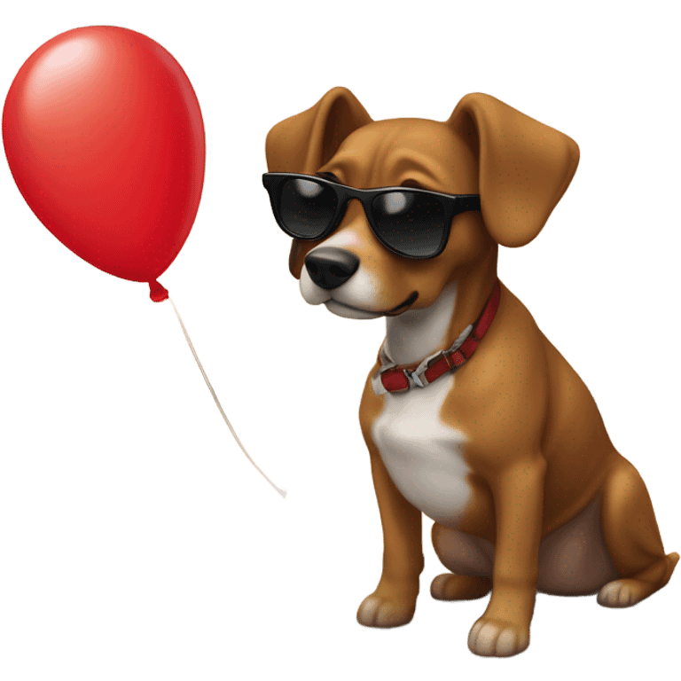 ￼ red balloon, dog wearing sunglasses ￼ emoji