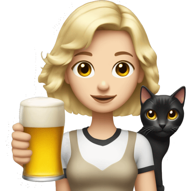 Blonde bob haircut girl with white and black cat and beer in her hand  emoji