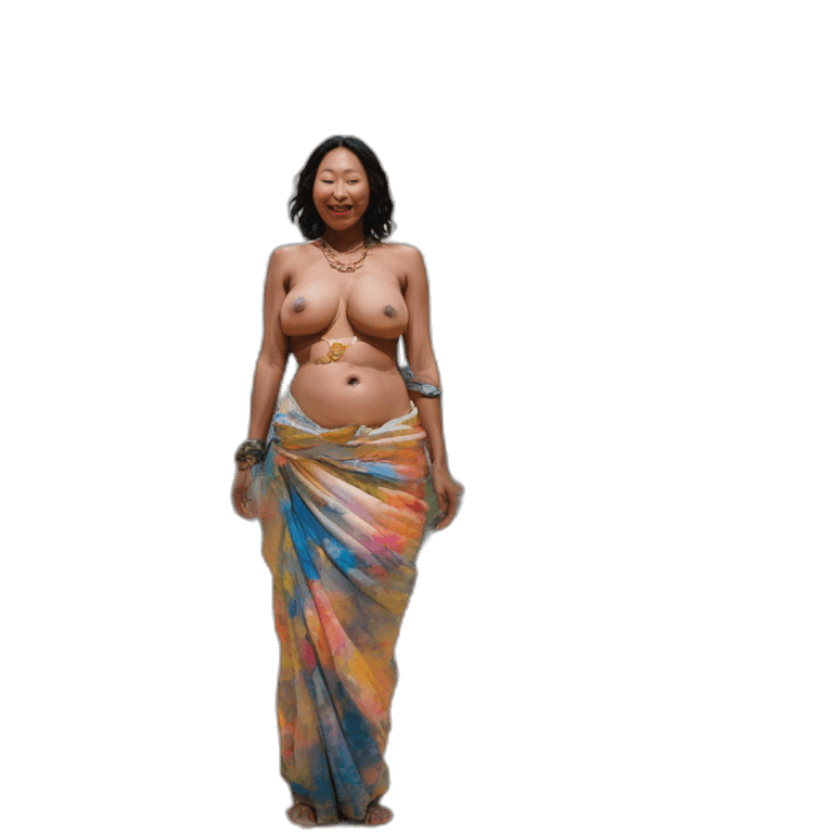 macro,floor-to-ceiling shot,macrophotography,japanese-sari as body-painted navel as pawg-art piece installation in NYC MoMa emoji