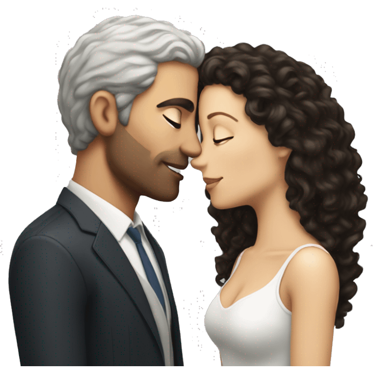 White Man with dark hair kissing white woman with long dark curly hair emoji