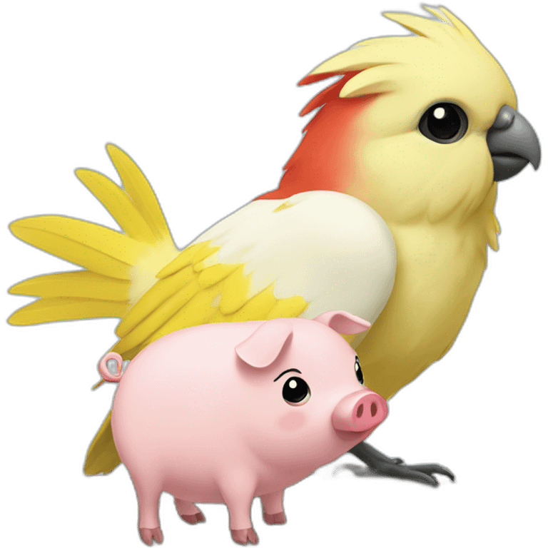 cockatiel nearby with pig emoji