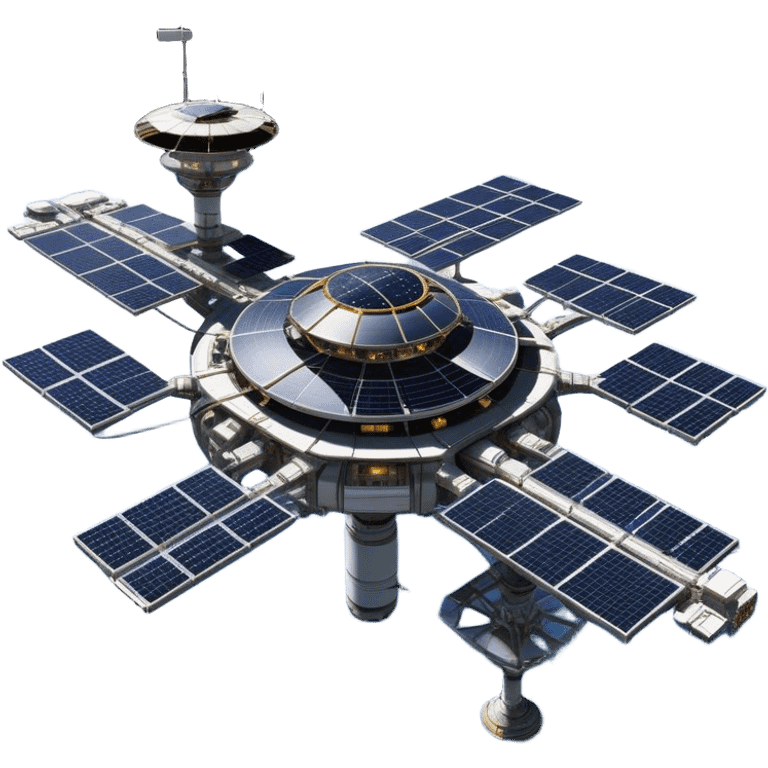  Cinematic Realistic Space Station – A highly detailed, sprawling orbital station with complex solar panels and intricate docking modules. The metallic structure glows faintly from reflected sunlight, with the curvature of Earth and the deep blackness of space in the background. emoji