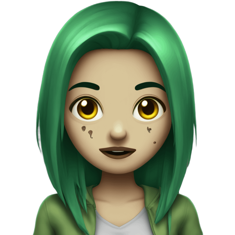 Brunette zombie girl in horror green creppy emoji