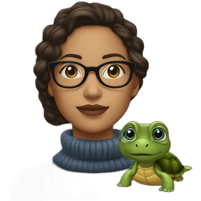 Erika Calheiros with glasses and turtle neck emoji