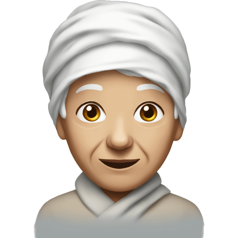 Elderly person with wrinkles, wearing a white headscarf. emoji