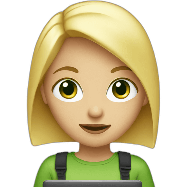 Girl blond with laptop with green eyes emoji