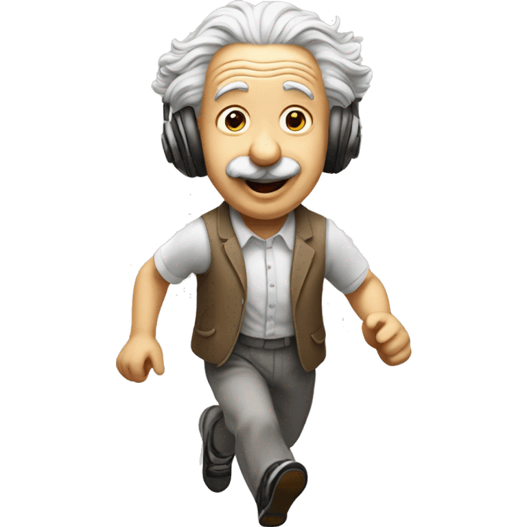 albert einstein happy, headphones and running emoji