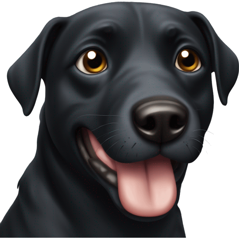 Black dog with dark drown eyes and tongue sticking out￼ emoji