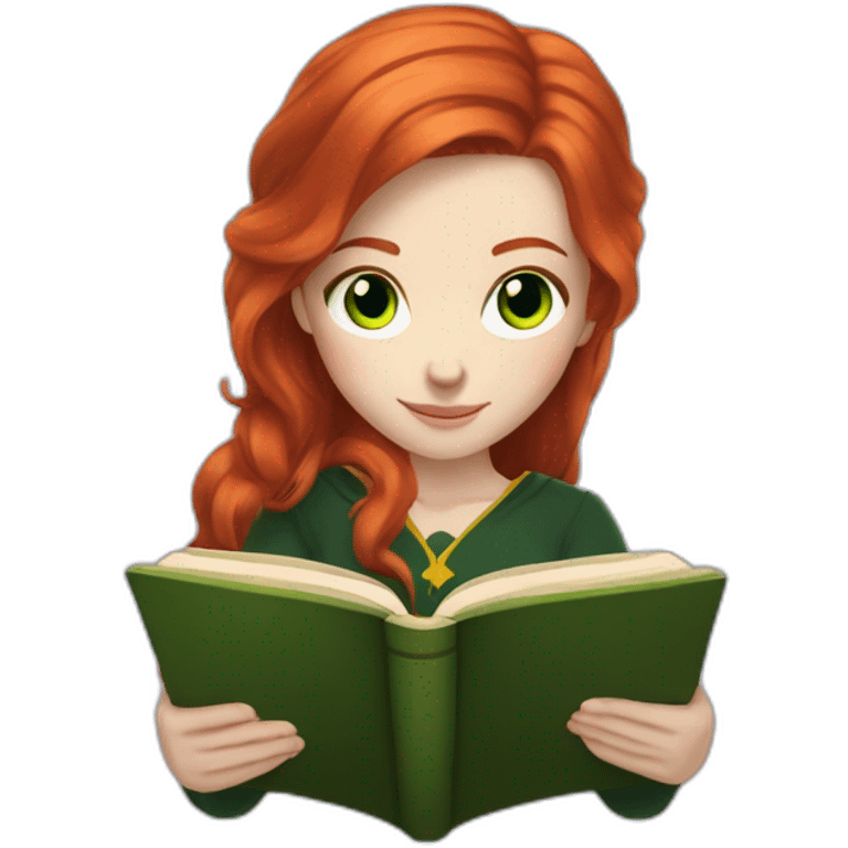 Pale skinned gryffindor Redhead with green eyes reading a book emoji