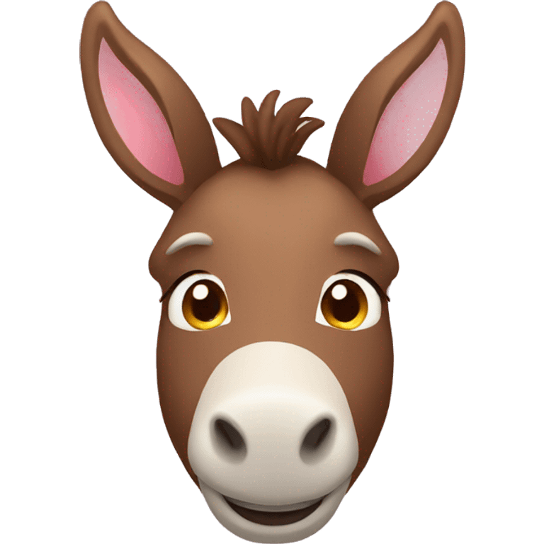 innocent smiling brown donkey face with light pink ears emoji