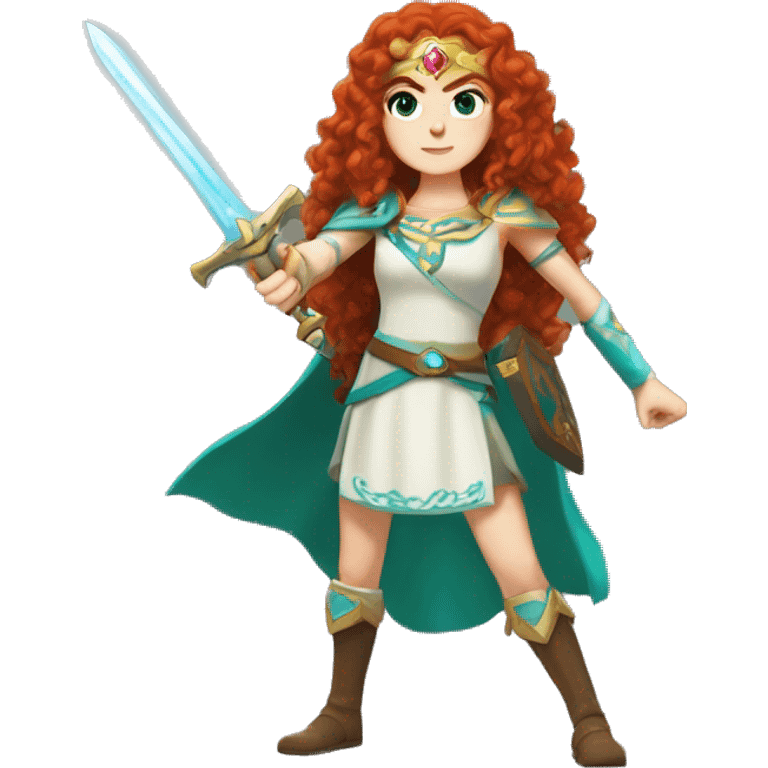 a white girl with long red curly hair and freckles, cosplaying Princess Zelda posing and ready for a fight emoji