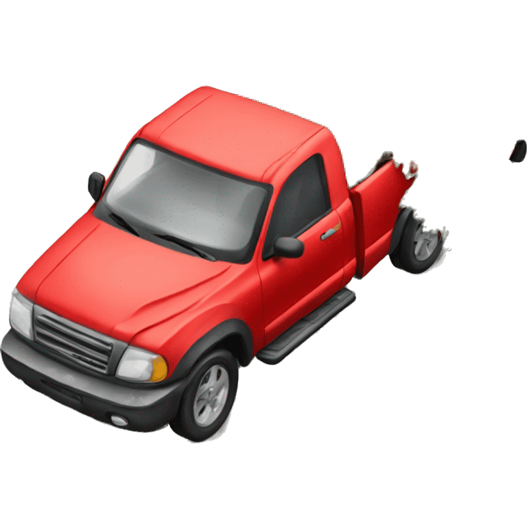 Red pick up with Christmas tree laying down  emoji