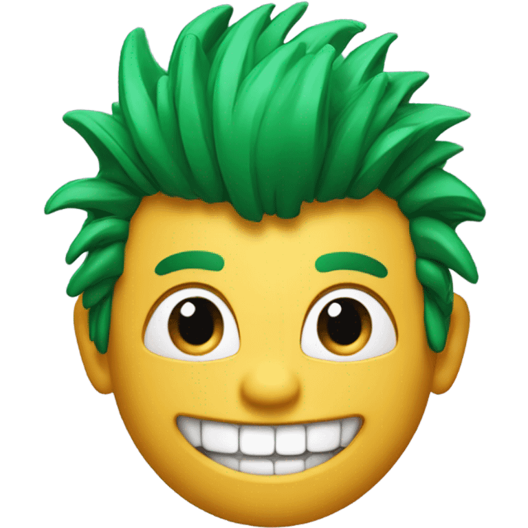 Green smiling 3d emoji with Mohawk and teeth emoji