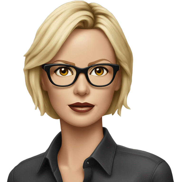 ultra realistic charlize theron wearing shirt and black glasses  emoji