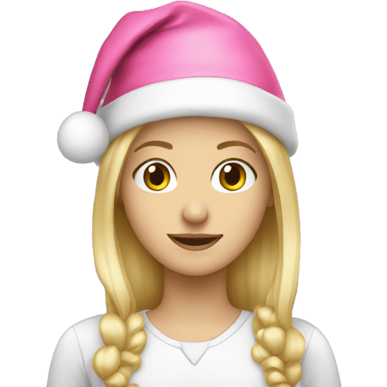 Blonde straight haired girl with pink Christmas hat on emoji