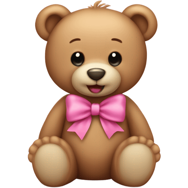 light brown happy teddy bear with pink bow emoji