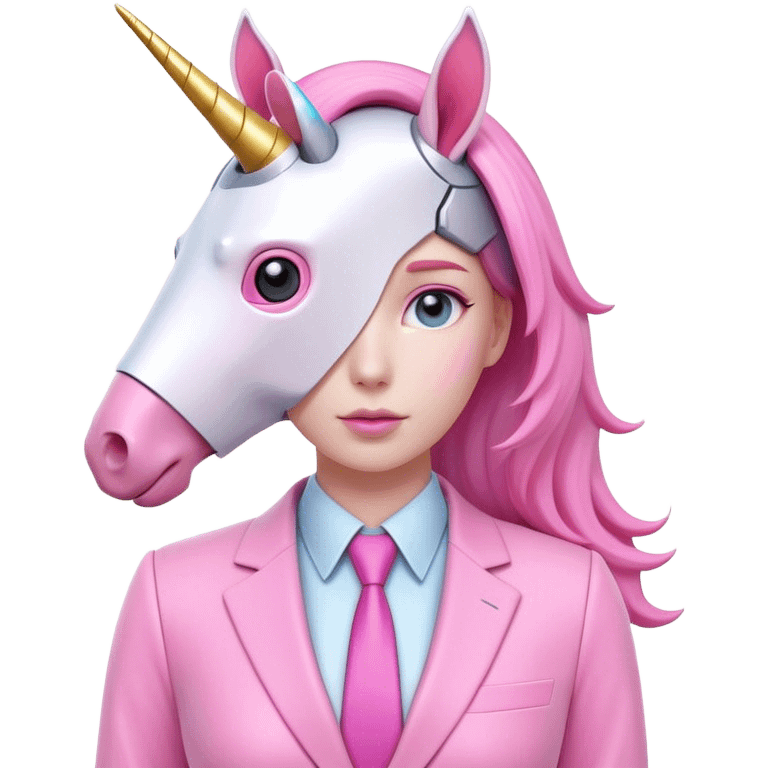 office worker 3d robotic unicorn in all pink suit emoji