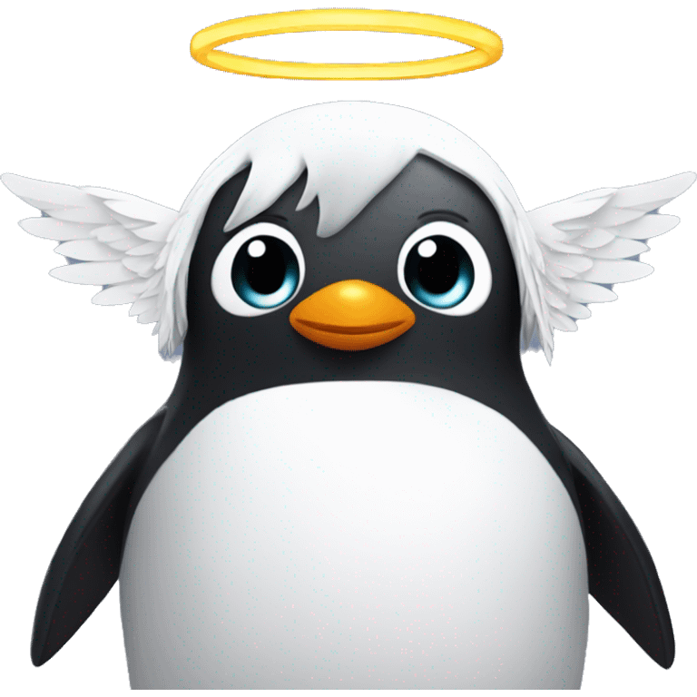 Penguin with white feather angel wings and halo emoji