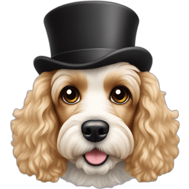 Blond Cavalier spaniel poodle Maltese mix with a top hat emoji