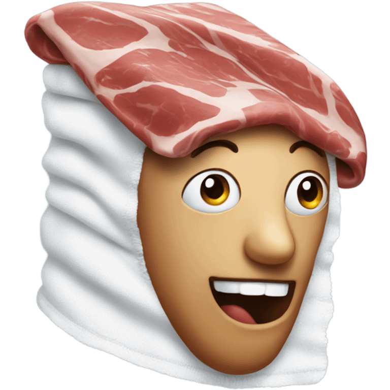 Meat specimen with towel on his head emoji