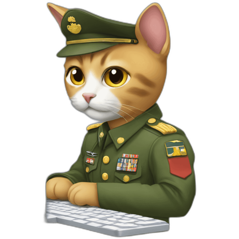 cat in military uniform typing on keyboard emoji