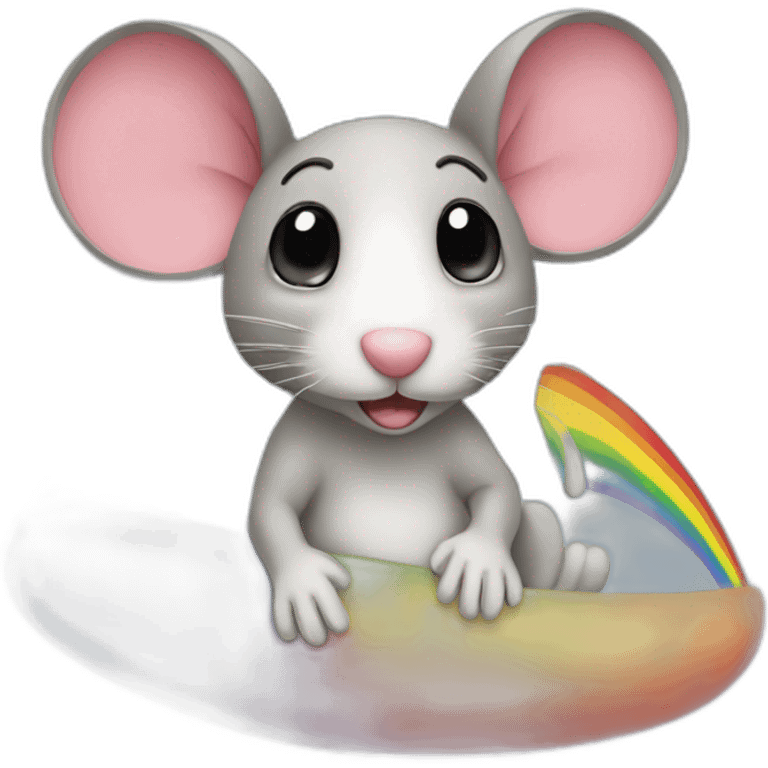 a mouse sitting on a rainbow emoji