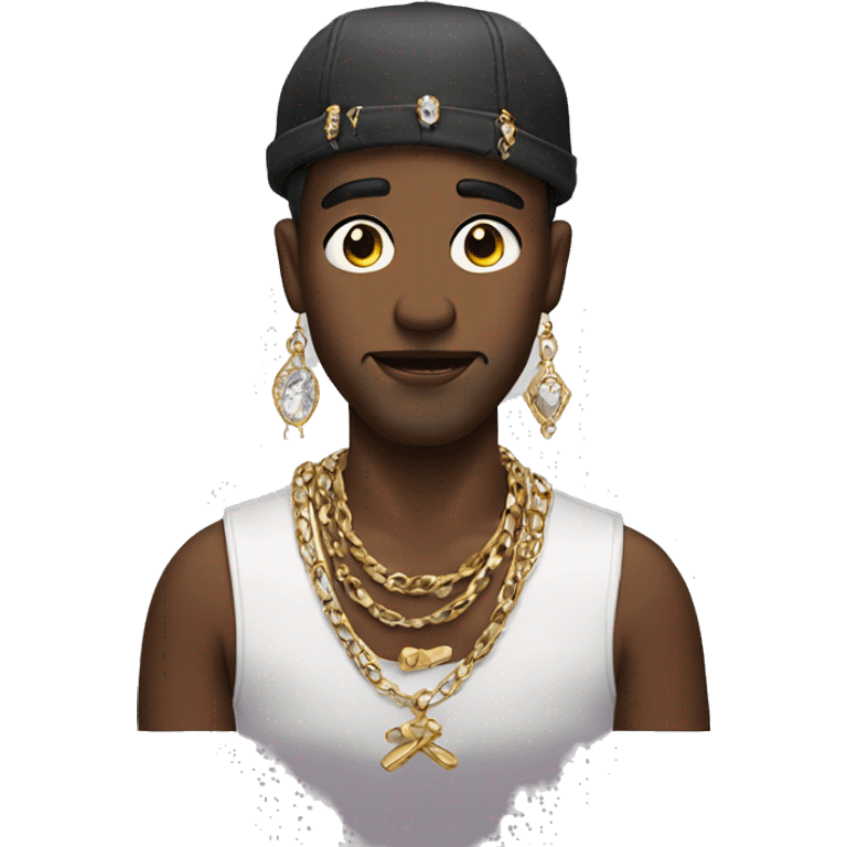 male portrait with jewelry rapping emoji