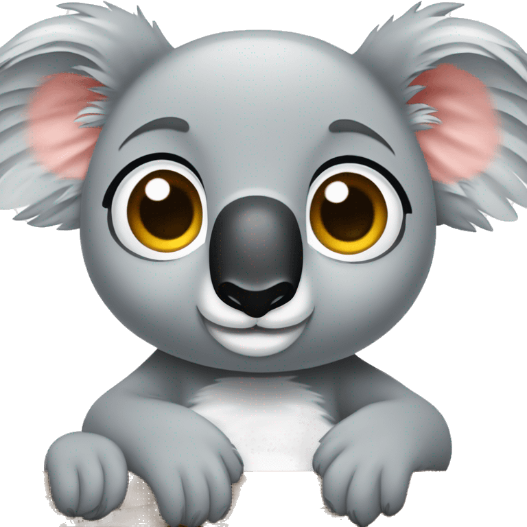 Un koala super tierno con los ojos tiernos, con su bebé koala y cargando etc emoji