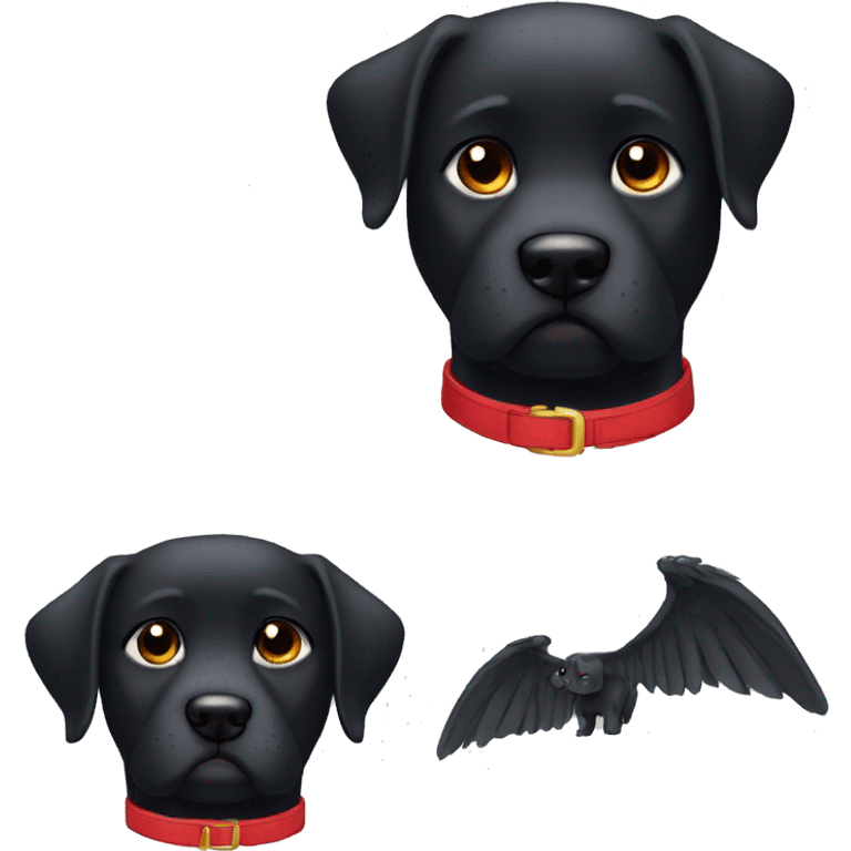 black dog, big jowls, sad puppy eyes, wings, winged dog, angel wings,red collar emoji