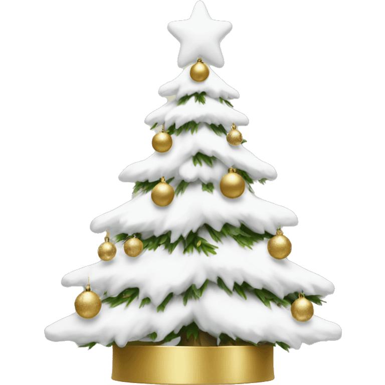 snow christmas tree with white and gold decorations emoji