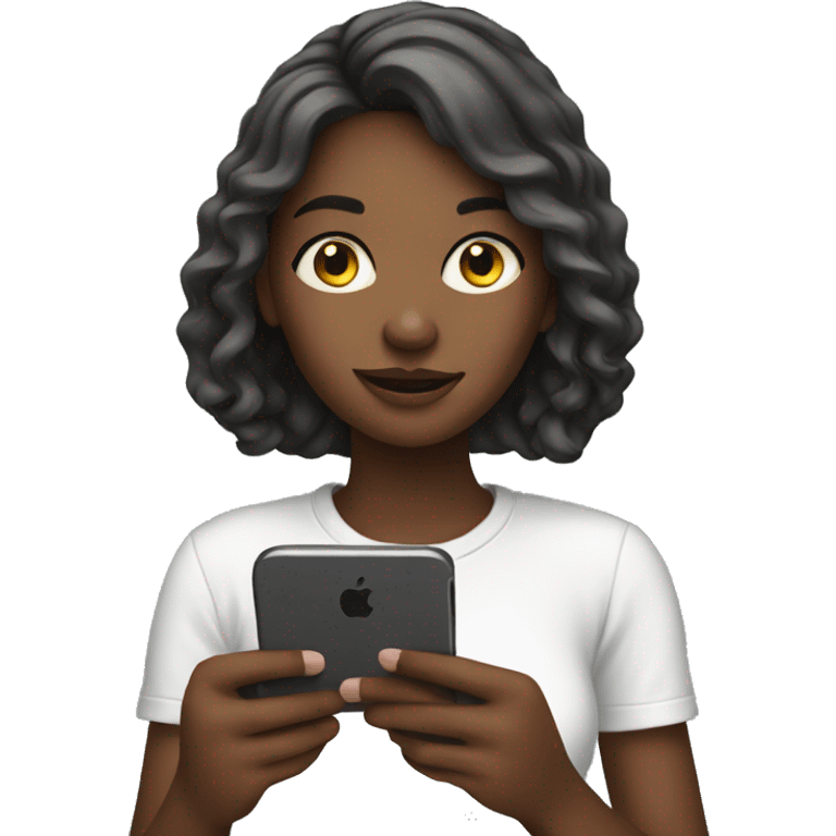 Girl with iPhone texting emoji