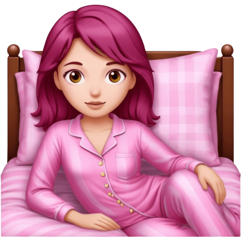 A beautiful, burgundy haired girl wearing pink pajamas emoji