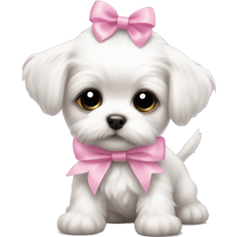 baby maltese with a babypink ribbon emoji