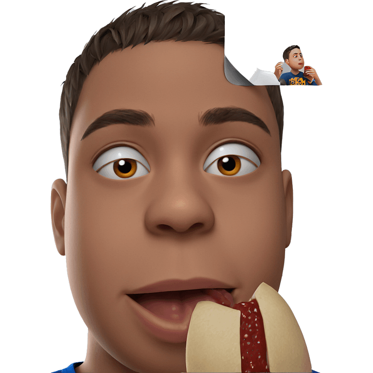 realistic portrait of boy eating emoji