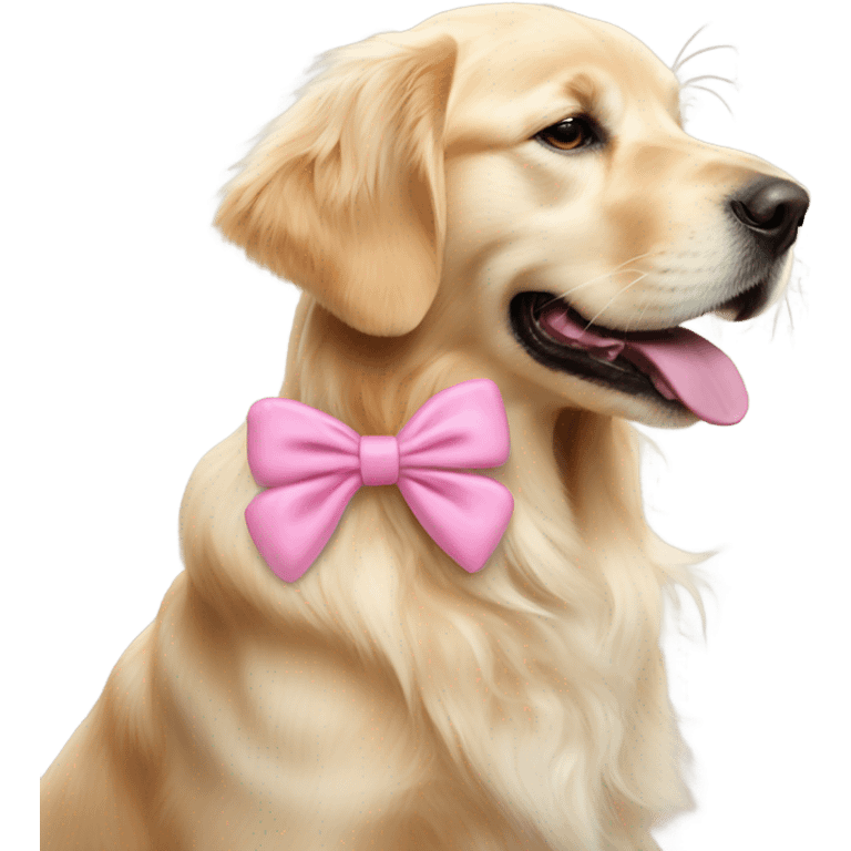 English cream golden retriever with pink bow emoji