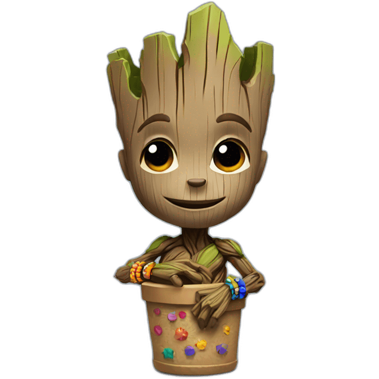 Groot with colorful bracelets emoji