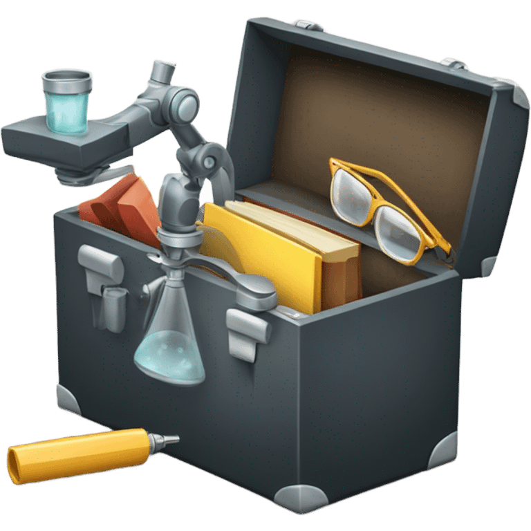 toolbox for scientist with a book, glasses, microscope emoji