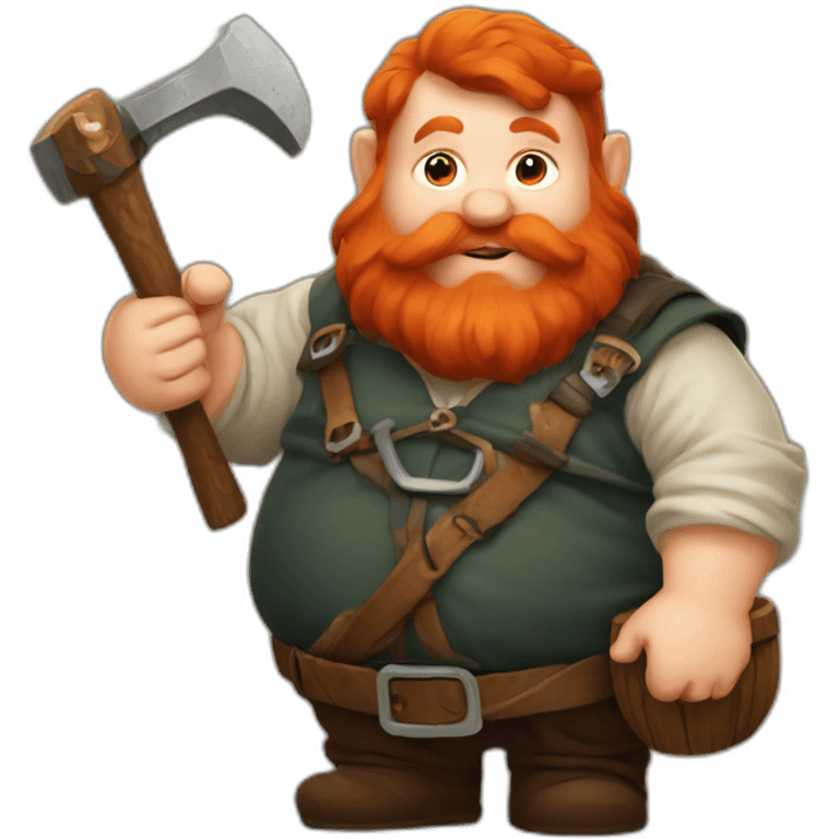 Fat redhead dwarf with beer and pickaxe emoji