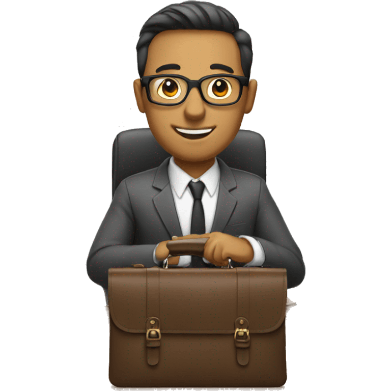 A man sits with a briefcase and glasses at a desk emoji