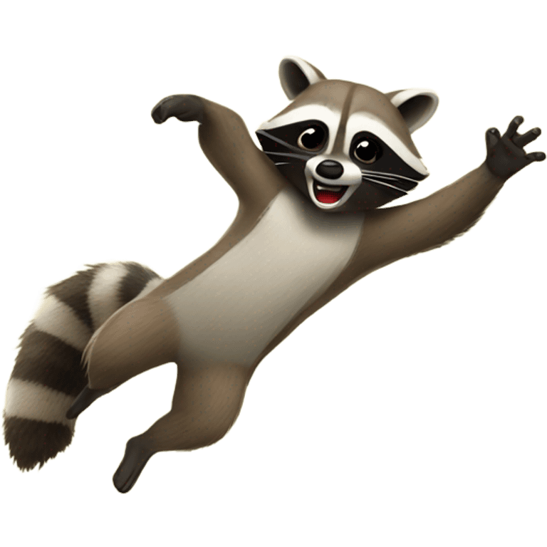 Raccoon doing a flying side kick emoji