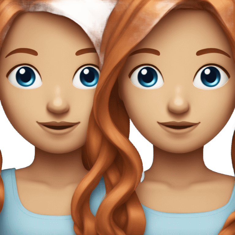 Red hair twins with blue eyes one with medium straight hair one with long straight hair emoji