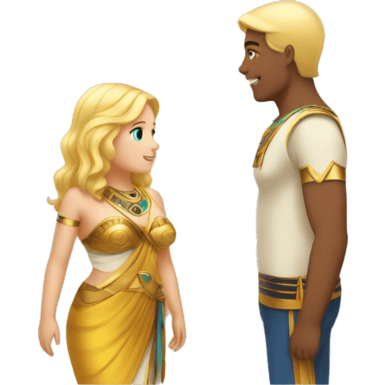 chubby girl with blond highlights talking to an egyptian man emoji