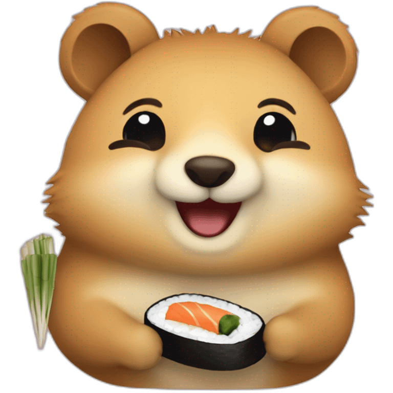 skinny happy quokka smile with sushi emoji