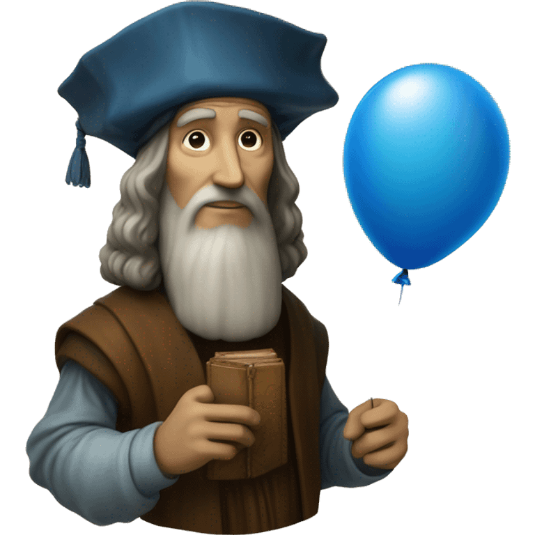 leonardo da Vinci holds a blue balloon in his hands emoji