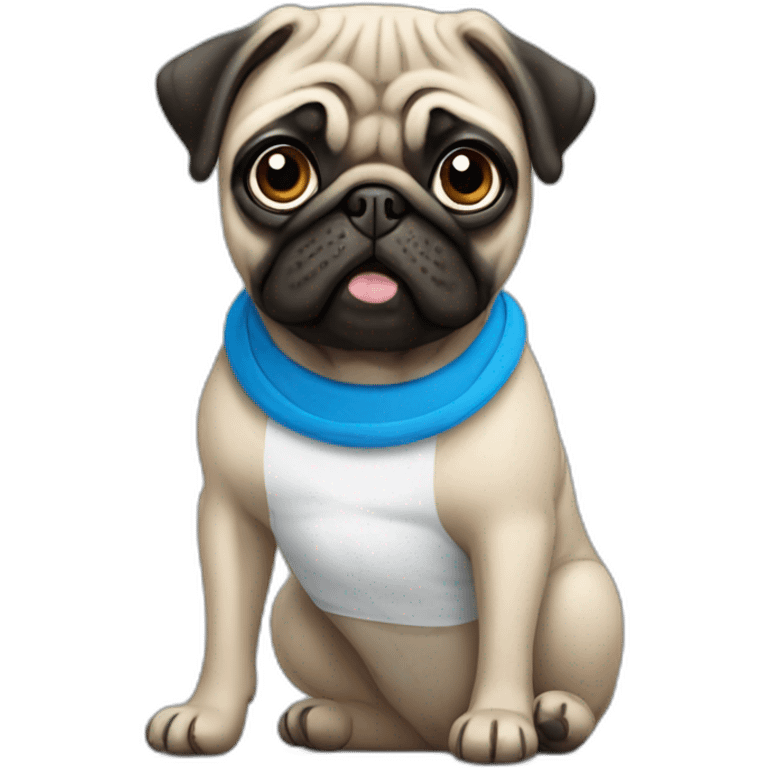 pug wearing a t-shirt emoji