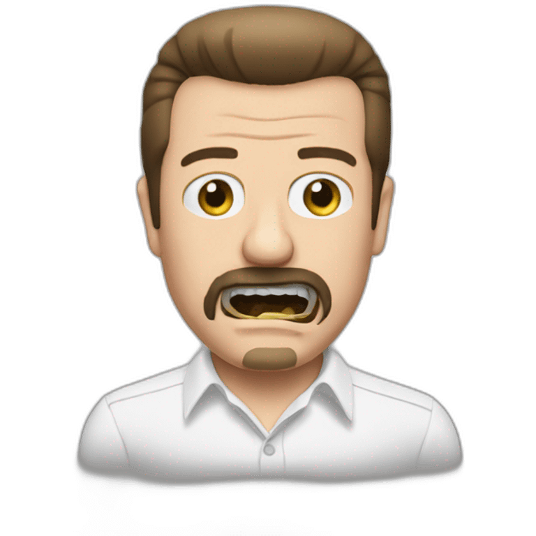 David Brent with fake buck teeth and taping his eyes slanty emoji