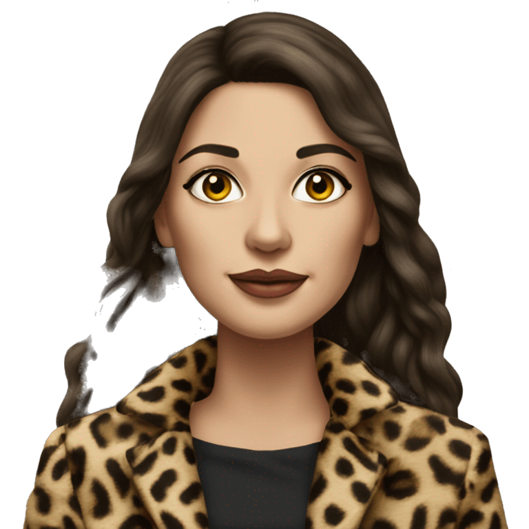 Beautiful realistic long hair brunette mob wife with leopard coat emoji