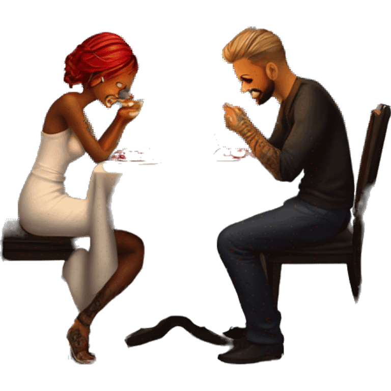 romantic candle light dinner for beautiful tattooed couple emoji