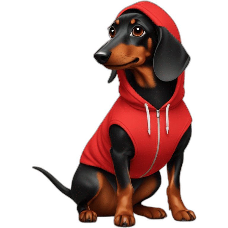 Black dachshund in red hoodie emoji