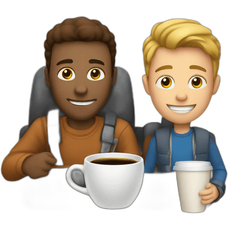 man riding a car with a boy and drinking coffee emoji